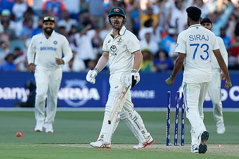 IND Vs AUS 2nd Test Day 2: Australia's Travis Head reacts after he is bowled out by India's Mohammed Siraj