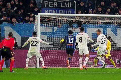 Italy Serie A 2024-25: Atalanta's Ademola Lookman, left covered, scores his side's second goal