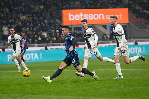 Italy Serie A 2024-25: Inter Milan's Lautaro Martinez kicks the ball