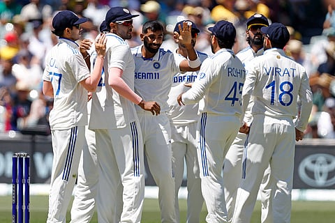 IND Vs AUS 2nd Test Day 2: India's Jasprit Bumrah celebrates after the dismissal of Australia's Nathan McSweeney