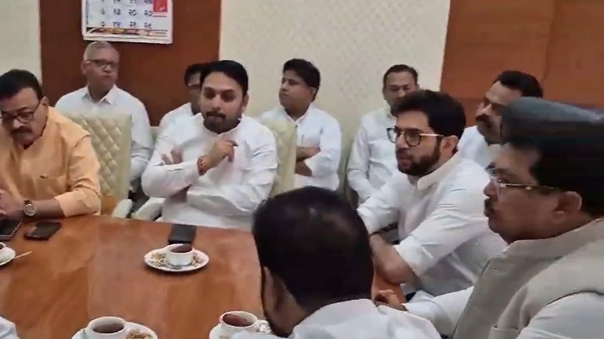 Screengrab from ANI video : MVA leaders meeting