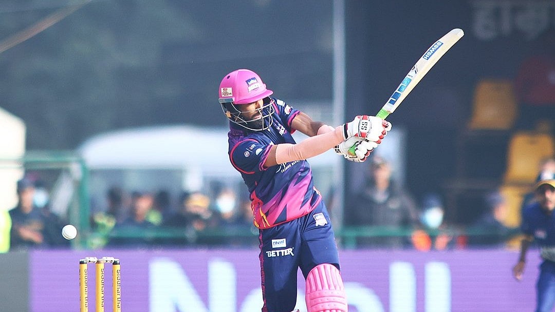 Photo: X | Nepal Premier League : Janakpur Bolts captain Anil Sah batting in the match 14 of the NPL on Sunday.