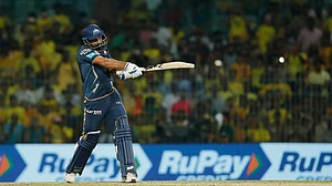 BCCI/File : A file image of Mohammed Shami batting in the IPL for the Gujarat Titans.