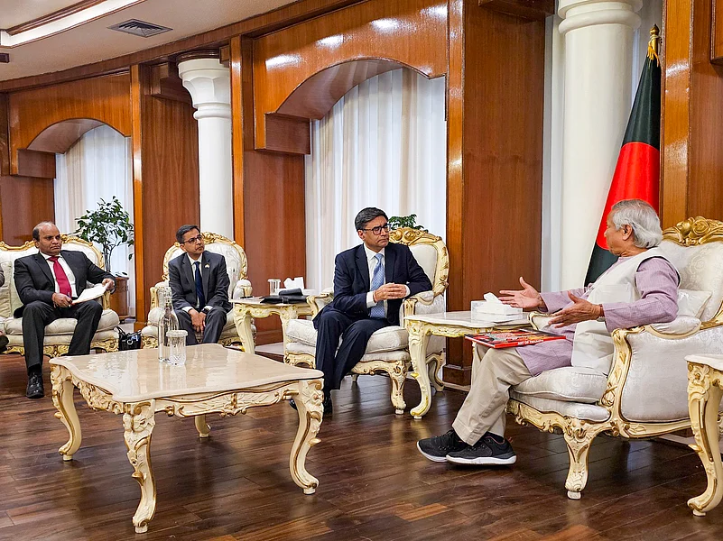 Foreign Secretary Vikram Misri with Chief Adviser of Bangladesh Muhammad Yunus during a meeting