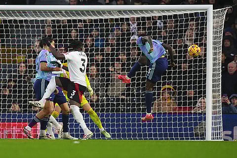 EPL 2024-25, FUL vs ARS: Arsenal's Thomas Partey, right, makes an attempt to score