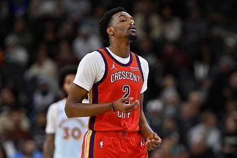 NBA Pelicans vs Spurs Basketball: Pelicans' Herb Jones walks to the bench as his nose bleeds