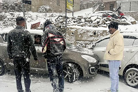 Accident on a snow covered road in Lahaul