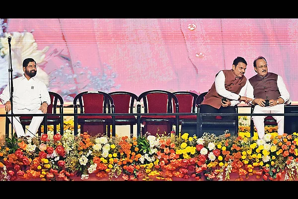 | Photo: Getty Images : The Mahayuti Trio: Eknath Shinde (extreme left), Devendra Fadnavis (middle) and Ajit Pawar (extreme right) at the swearing-in ceremony of the heads of the new government on December 5, 2024, in Mumbai