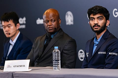 World Chess Championship: Gukesh D. and China’s Ding Liren during the press conference