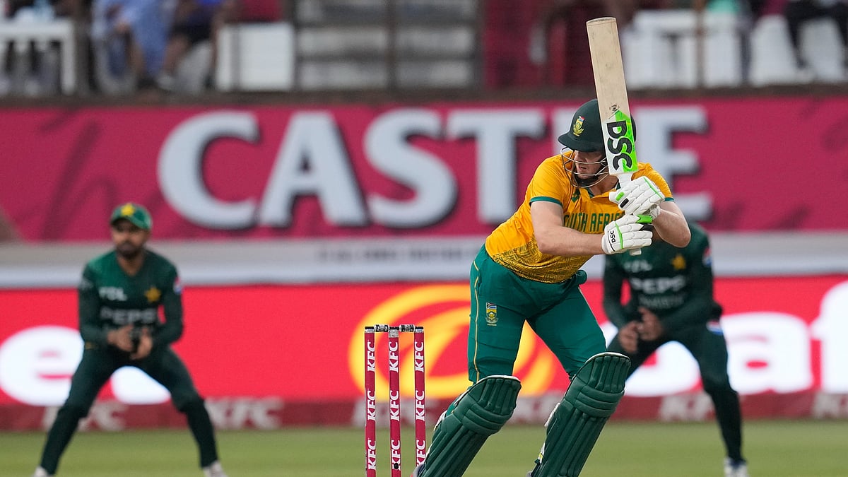 AP/ Themba Hadebe : South Africa's David Miller bats during the first T20 cricket match between South Africa and Pakistan at the Kingsmead stadium in Durban, South Africa, Tuesday, Dec. 10, 2024.