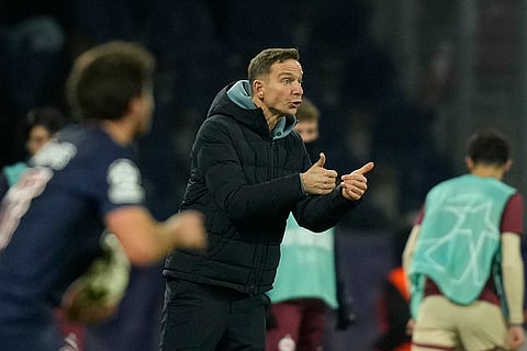 Champions League 2024-25: Salzburg's coach Pepijn Lijnders gives instructions to his players