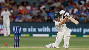 | Photo: AP/James Elsby : IND Vs AUS 2nd Test Day 1: Australia's Nathan McSweeney plays a shot