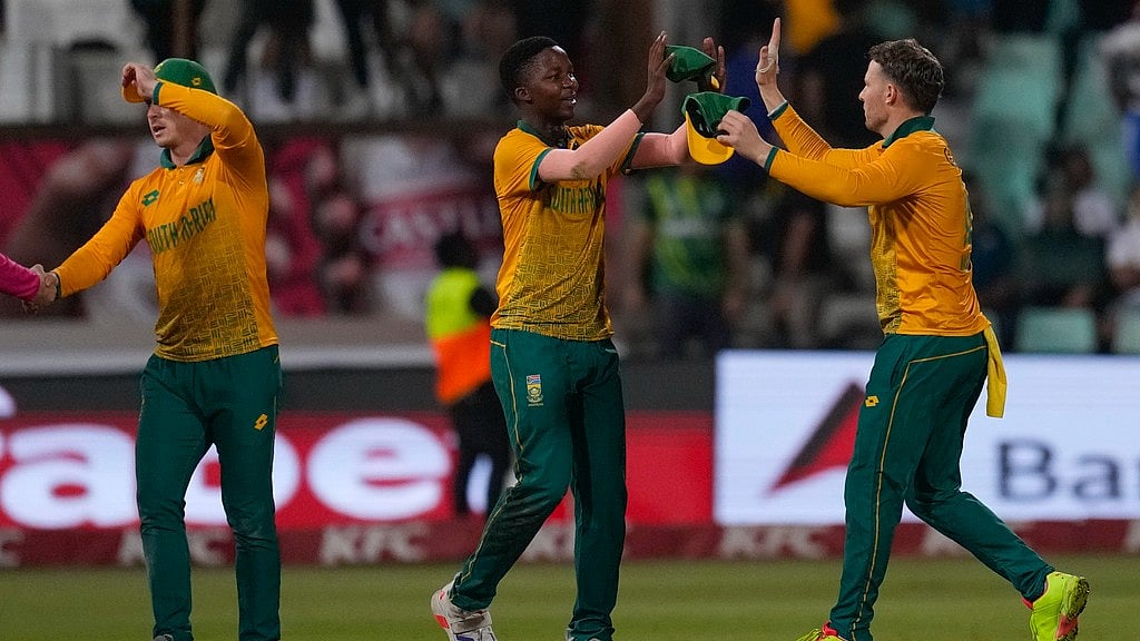 AP : South Africa's players celebrates their win over Pakistan in the first T20 cricket match at the Kingsmead stadium in Durban, South Africa, Tuesday, Dec. 10, 2024