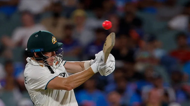 Australia's Marnus Labuschagne plays a shot during day one of the second cricket test match between Australia and India at the Adelaide Oval. - AP Photo/James Elsby