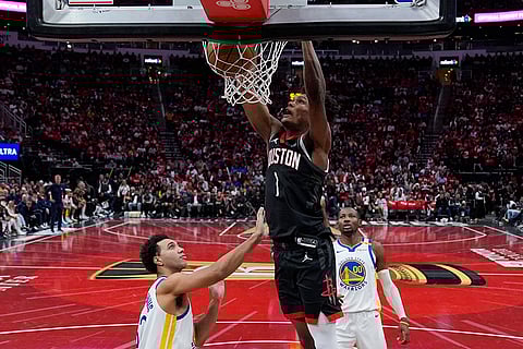 NBA Cup: Rockets forward Amen Thompson (1) dunks