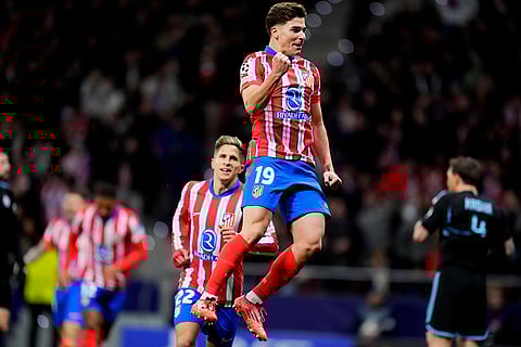 UEFA Champions League: Atletico Madrid's Julian Alvarez celebrates after scoring the opening goal