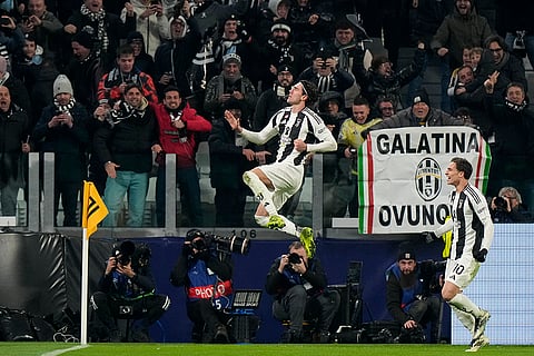 UEFA Champions League: Juventus' Dusan Vlahovic celebrates after scoring his side's first goal