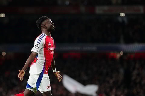 UEFA Champions League: Arsenal's Bukayo Saka, celebrates after scoring his side's second goal