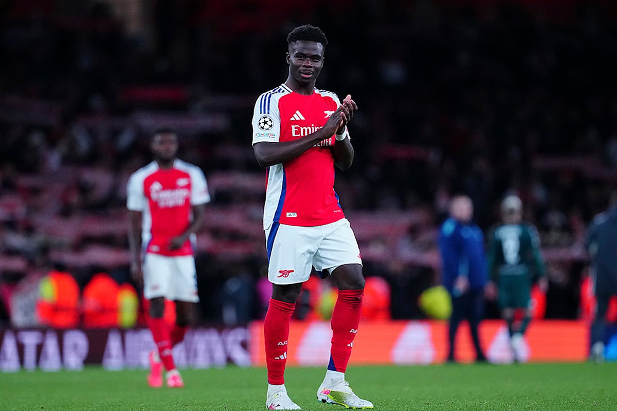 UEFA Champions League Soccer Arsenal vs Monaco football match photos: Bukayo Saka