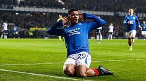 Hamza Igamane celebrates for Rangers