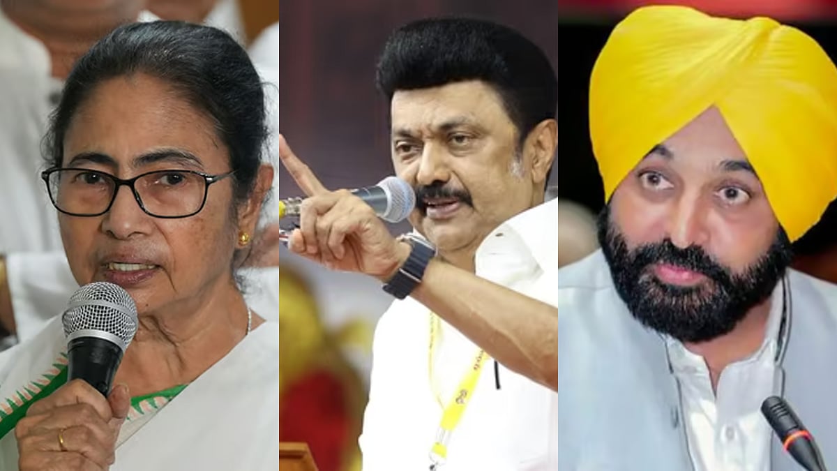 PTI : West Bengal Chief Minister Mamata Banerjee, Tamil Nadu Chief Minister M. K. Stalin and Punjab Chief Minister Bhagwant Mann (Left to Right)
