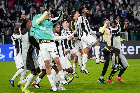 UEFA Champions League: Juventus players celebrate their win after the match