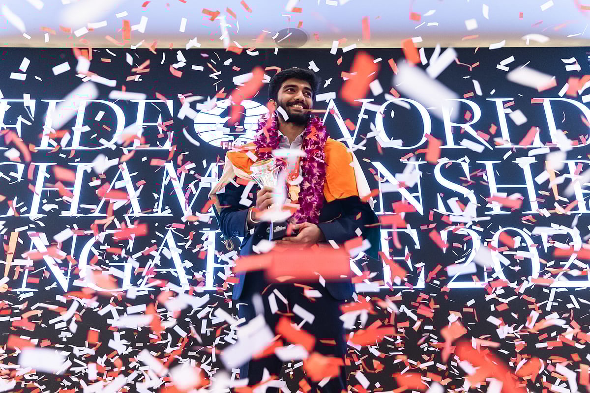 X | FIDE_Chess  : D Gukesh with the FIDE World Chess Championship 2024 trophy. 