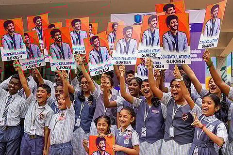 Students congratulate D Gukesh