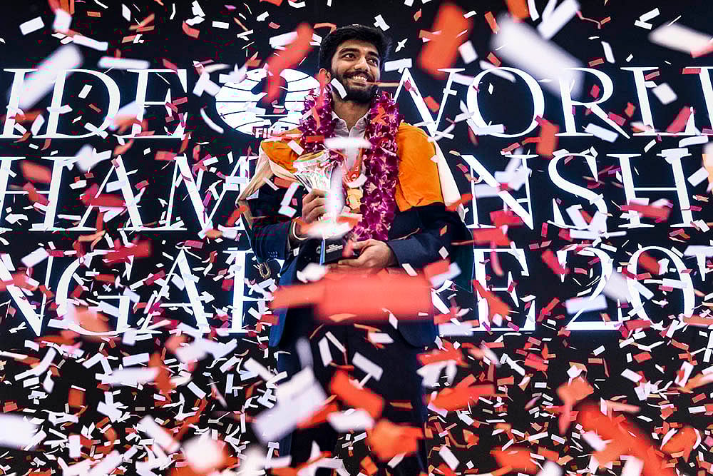| Photo: FIDE/Eng Chin An via PTI  : World Chess Championship 2024: D Gukesh during the Closing Ceremony 