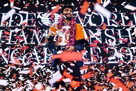 D Gukesh Lifts FIDE World Chess Championship Trophy, Day After Beating Ding Liren