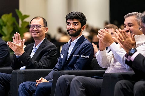 World Chess Championship 2024: D Gukesh reacts during the Closing Ceremony
