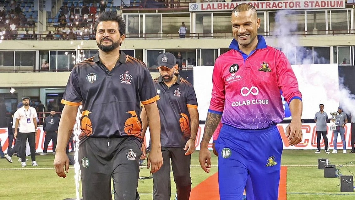 Special arrangement : Shikhar Dhawan with Suresh Raina during Big Cricket League.