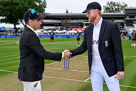 NZ vs ENG 3rd Test Day 1: England captain Ben Stokes shakes hands with New Zealand captain Tom Latham