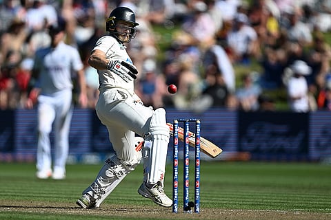 NZ vs ENG 3rd Test Day 1: New Zealand batsman Kane Williamson attempts to kick the ball away
