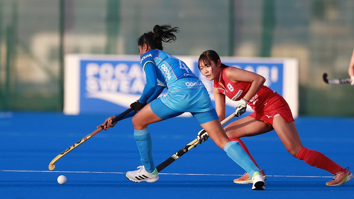 Hockey India : India against Japan in semifinal of Women's Junior Asia Cup. 