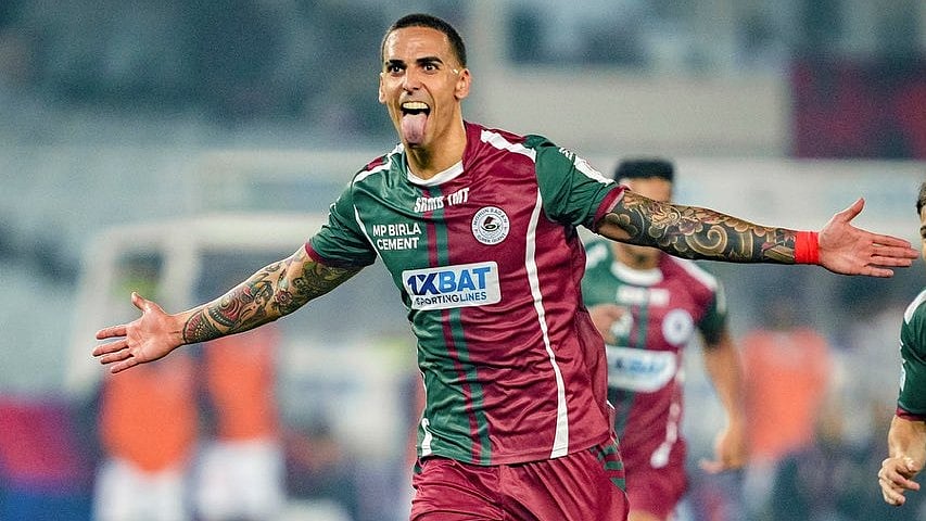 X/Mohun Bagan Super Giant : Alberto Rodriguez celebrates after scoring for Mohun Bagan against Kerala Blasters in their Indian Super League 2024-25 encounter in Kolkata.