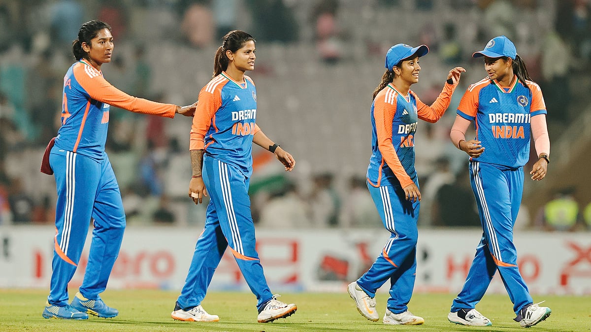 X/BCCIWomen : India women players after their 49-run win over West Indies women in the 1st T20I.