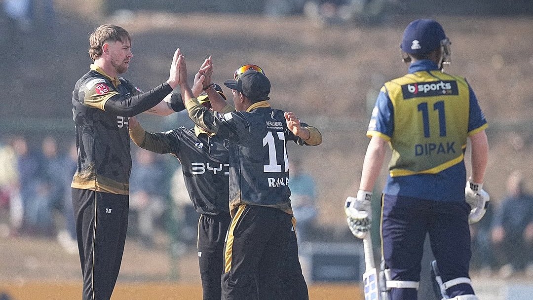 X/NPLT20 : Kathmandu Gurkhas players celebrate.