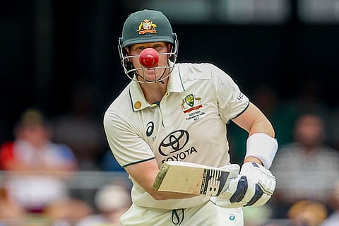 India Vs Australia, 3rd Test Day 2: Australia's Steve Smith watches the ball after playing a shot