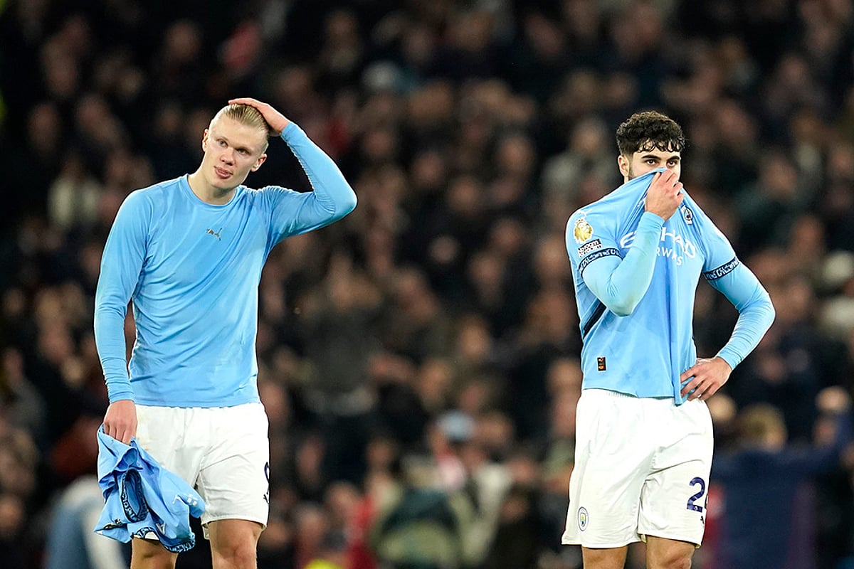 English Premier League Soccer Man City Vs Man United football match pics: Erling Haaland