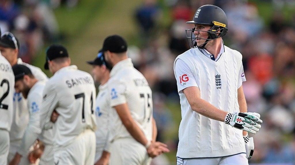 AP/Andrew Cornaga                   : NZ vs ENG 3rd Test LIVE Score: Zak Crawley walks from the field after he was dismissed during play on day three of the third cricket test between England and New Zealand in Hamilton.