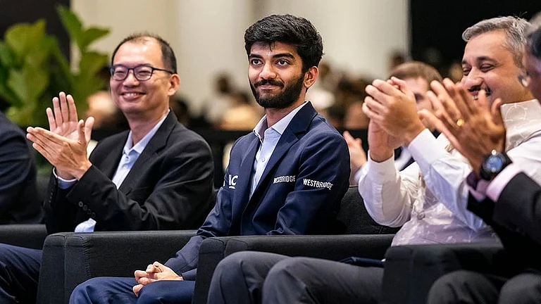 World Chess Championship 2024: D Gukesh reacts during the Closing Ceremony - | Photo: FIDE/Eng Chin An via PTI