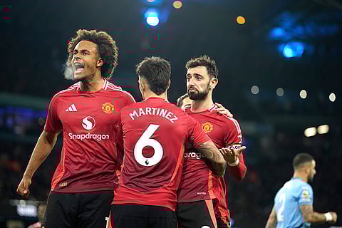 EPL 2024-25: Manchester United's Bruno Fernandes, right, scored his side's first goal