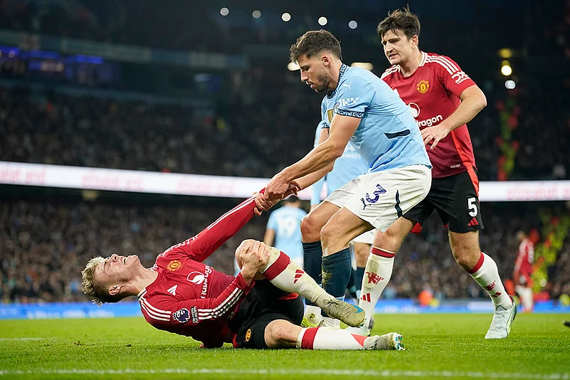 English Premier League Soccer Man City Vs Man United football match pics: Ruben Dias