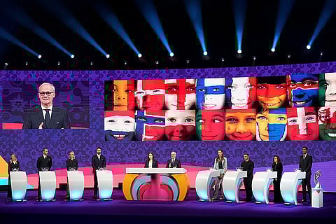 Women's Euro 2025 Draw: Giorgio Marchetti, on the video screen, hosts the event