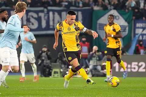 Serie A 2024-25: Inter Milan's Lautaro Martinez kicks the ball
