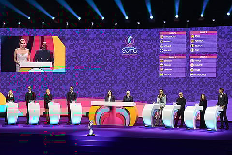 Women's Euro 2025 Draw: The tournament groups are displayed on the video wall
