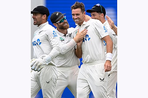 NZ vs ENG 3rd Test: New Zealand bowler Tim Southee is congratulated by teammates