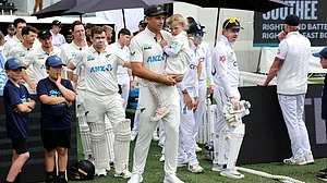 Tim Southee leads New Zealand out for the series finale.