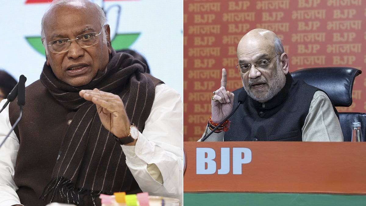 PTI : Ambedkar row: Mallikarjun Kharge (L); Amit Shah (R)